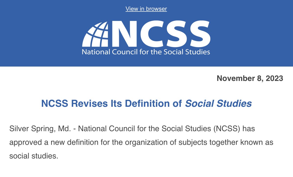 National Council for the Social Studies (NCSS) has approved a new definition for the organization of subjects together known as social studies...

Read the full press release here: hubs.li/Q0285n8G0