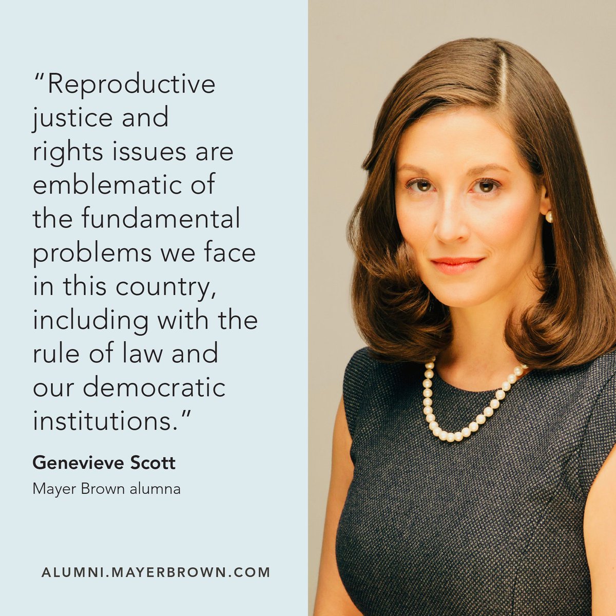 We recently spoke with Mayer Brown alumna Genevieve Scott to find out how she is addressing the relationship between democracy and reproductive justice while teaching the next generation of lawyers and decision-makers. bit.ly/3PWTCII #MayerBrownAlumni