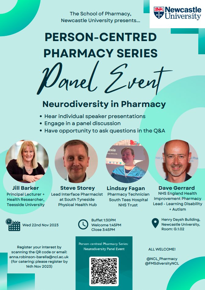 Anna Robinson-Barella (@annarobpharm) on Twitter photo ๐จ Our next <a href="/NCL_Pharmacy/">Newcastle Pharmacy</a> Person-Centred Pharmacy Panel Event is happening LATER THIS MONTH! ๐จ
Hear from expert speakers about 'Neurodiversity in Pharmacy'.
Sign-up here: forms.office.com/e/BmuH0cYqek
(in-person event) ๐จ Our next <a href="/NCL_Pharmacy/">Newcastle Pharmacy</a> Person-Centred Pharmacy Panel Event is happening LATER THIS MONTH! ๐จ
Hear from expert speakers about 'Neurodiversity in Pharmacy'.
Sign-up here: forms.office.com/e/BmuH0cYqek
(in-person event)