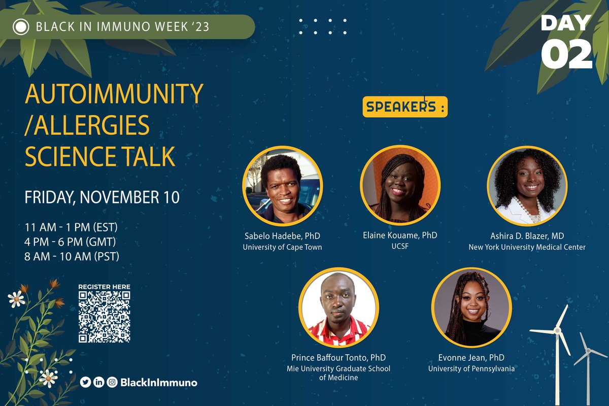 BlackInImmuno's tweet photo. Tune in for a showcase of the most recent breakthroughs in autoimmunity and allergy research 🔬 

 Register now for Black in Immuno Week, Nov 9-11 
https://t.co/hOajrNADgn https://t.co/7FyqosQXBn