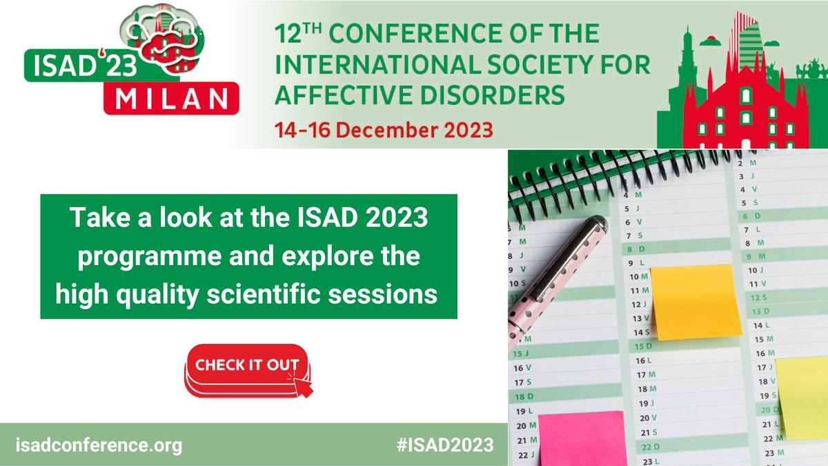 👀Discover the diverse and impressive Scientific Programme of #ISAD2023.

We're bringing together the brightest minds in affective disorders to share the latest research and innovations in the field.

🔗bit.ly/47KUM2n