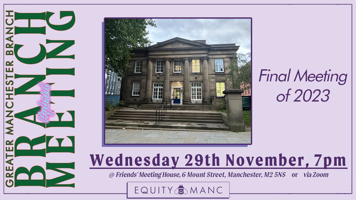 3 weeks today until our final Branch Meeting of the year. The Agenda and Zoom link will be emailed to branch members a week before the meeting but as ever we are open to prospective members joining us so just ask us for the deets. ✊ @EquityUK | #StrongerTogether