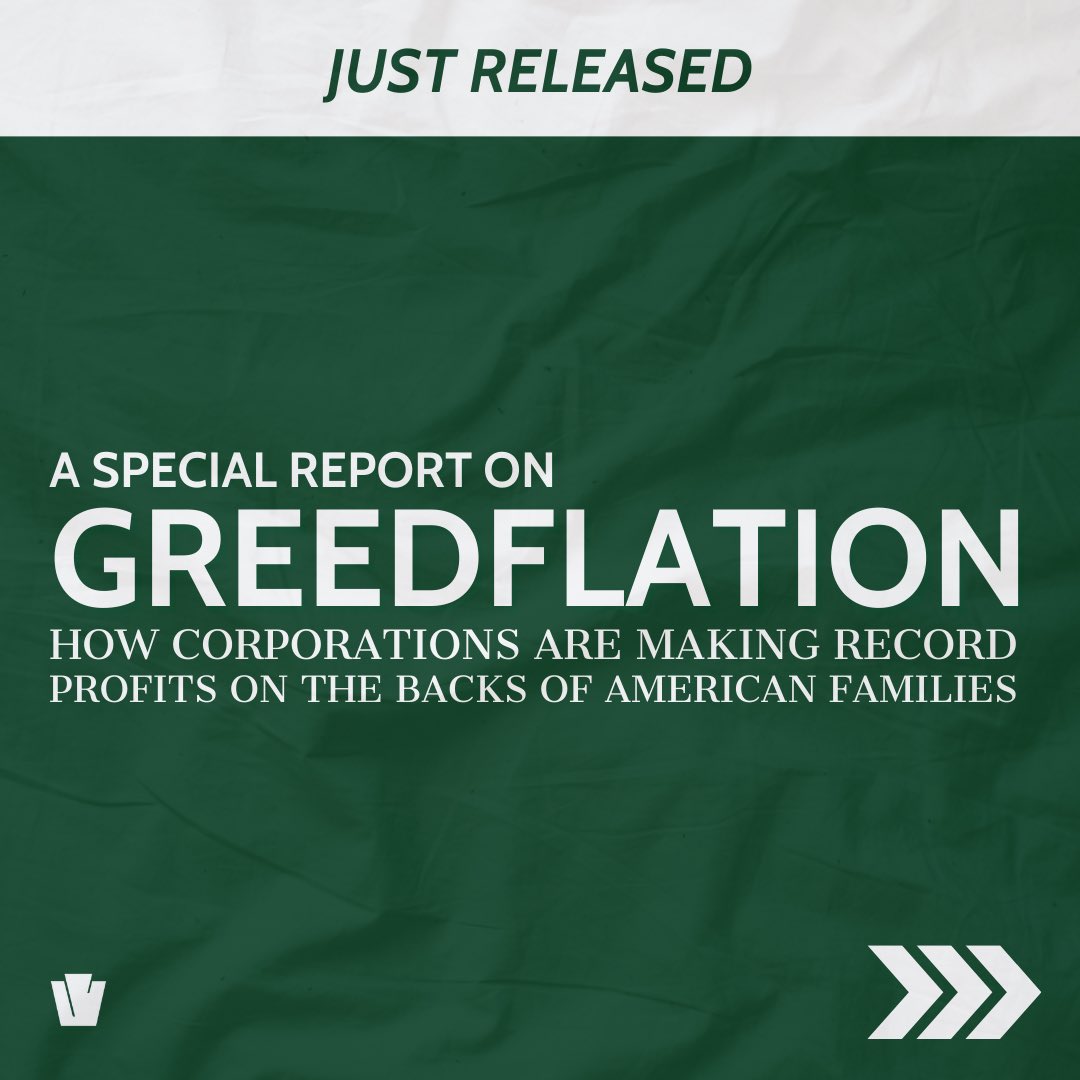 🚨 BREAKING 🚨   Today, I'm releasing a report on greedflation that exposes how corporations are making record profits on the backs of American families.   🧵Let's talk about it. /1