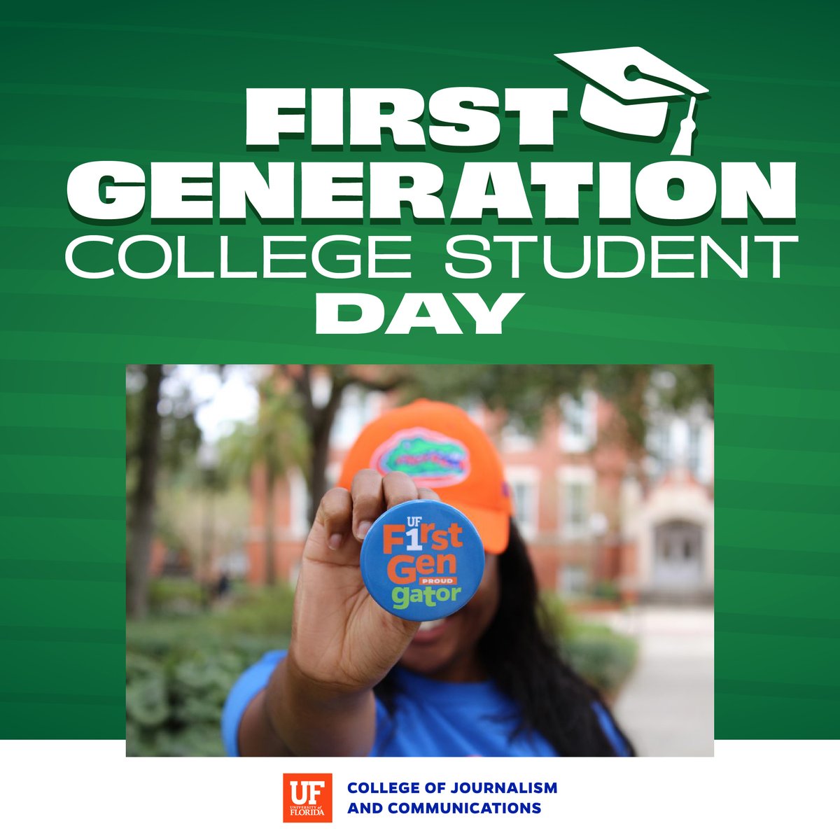 UFJSchool's tweet photo. Today we are celebrating National First Gen Day!
Wear green today to show your support for our trailblazing first-gen students and learn more about some of our #FirstGen #CommuniGators at https://t.co/lhuCnBQCsE 🐊#FirstGenUF https://t.co/hRtssflOfW