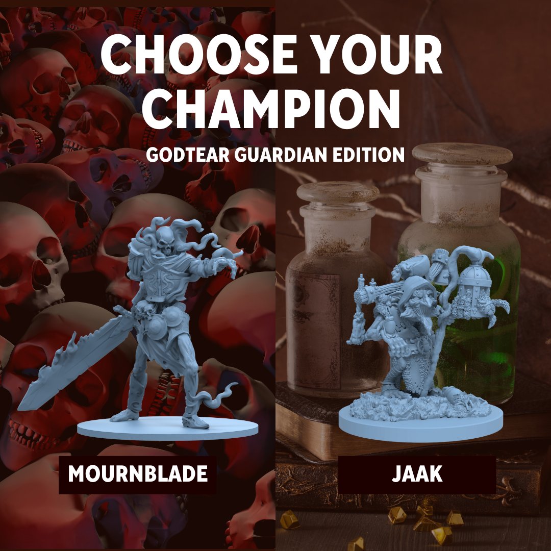 SteamforgedLtd's tweet photo. And now, the grand finale of our Godtear Champions battle - Perished vs Potions!

Is Mournblade the Soulless your warband choice? Or is Jaak the Dubious Alchemist more your cup (cauldron) of tea?

Comment 💀 for Mournblade or 🧪 for Jaak!

#Godtear #GodtearChampions https://t.co/6hHG3pVoFk