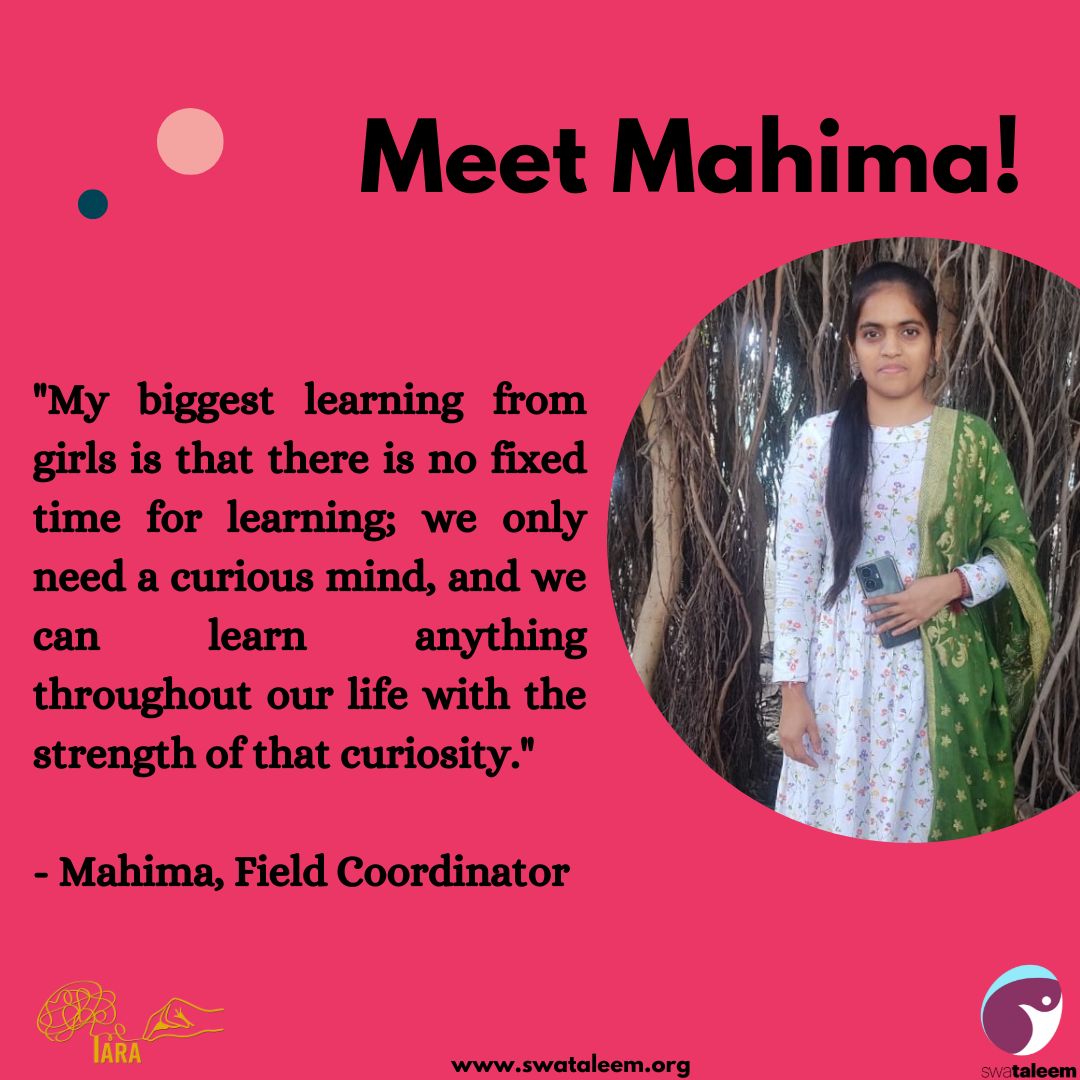Mahima- Field Coordinator- Mai Bhi Curie 

She facilitates sessions in the classrooms for girls in KGBVs. Working in schools helped her learn a lot, especially to develop her scientific knowledge and overall personality.