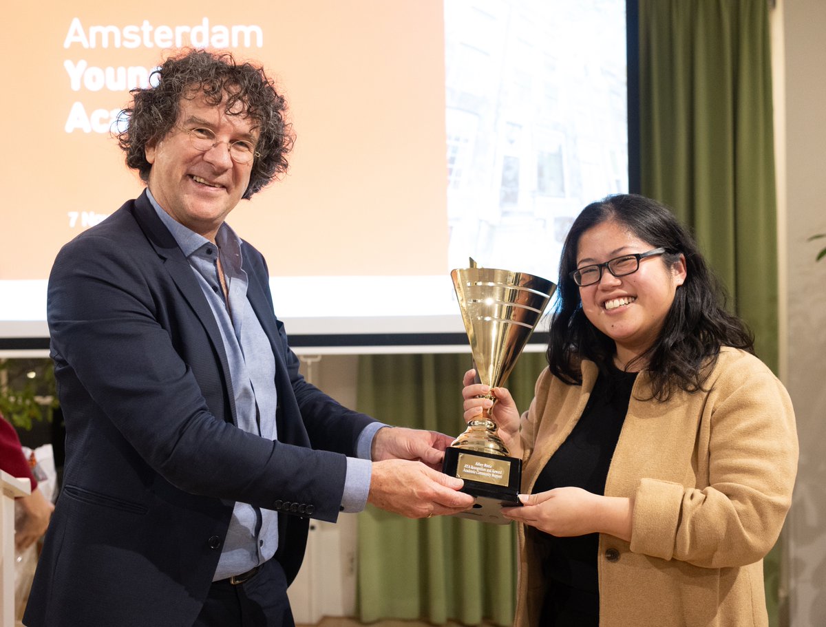 The Amsterdam Young Academy's (<a href="/ayoungacademy/">AYA</a>) 2nd 'Recognition and Rewards' Awards, handed over by Rectores @ppverbeek &amp; @JeroenJGGeurts, go to

- Nicos Starreveld (Maths, UvA–Teaching)
- <a href="/katja_tuma/">Katja Tuma</a> (CompSci, VU–Societal Impact)
- Abbey Steele (PolSci, UvA–Acad. Community Care)