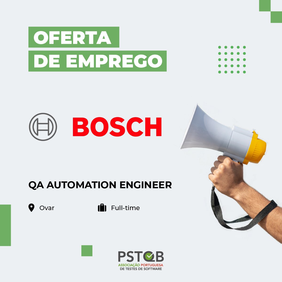 📣 A nossa Associada 𝗕𝗼𝘀𝗰𝗵 𝗣𝗼𝗿𝘁𝘂𝗴𝗮𝗹 está a recrutar!⁠

Saiba mais em:
▶️ bit.ly/EmpregoPSTQB

⁠
#PSTQB #Bosch #Recrutamento #AutomationEngineer