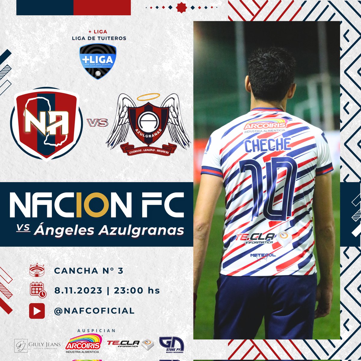 🌪️ | MIÉRCOLES DE FÚTBOL

Preparados para la vuelta de los 8vos de la <a href="/ligadetuiteros/">Más Liga</a> ⚔️🛡️

🆚 <a href="/AAzulgranas1912/">Ángeles Azulgranas</a>
🏟️ Cancha 3
📍 Club Recoleta
⌚️ 23:00
🎥 Nación FC | YouTube 

#JuegaNAFC #NACIONFC 🪢