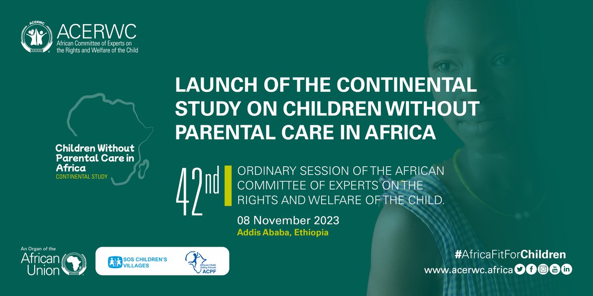 🗓️08/11/2023 Launch the ACERWC’s Study on Children Without Parental Care (CWPC). The study was conducted to provide a baseline in understanding the situation of CWPC and offer a starting point in addressing the issue. Read more: 👇reporting.acerwc.africa/en/resources/s…
