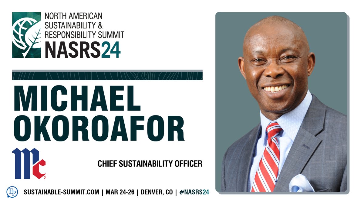 EP_NASRS's tweet image. 🔑 We are thrilled to announce that Michael Okoroafor, Chief Sustainability Officer, @McCormickCorp will be leading an informative keynote session at #NASRS24! 🌟

Get involved ➡️ bit.ly/3XpaAlN 

#NASRS #Sustainability #SustainableBusiness  #SustainableDevelopment
