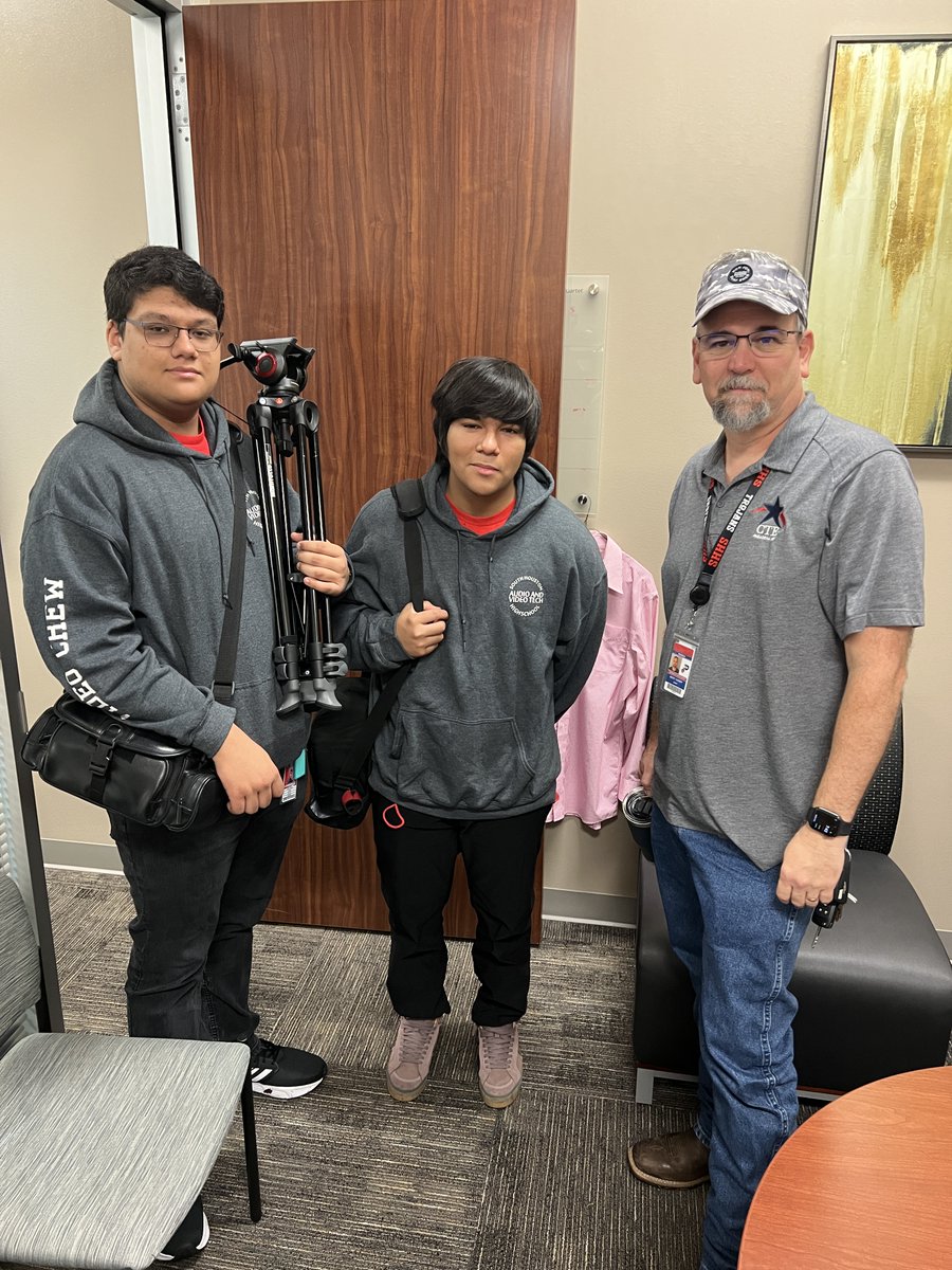 PISDCareerTech's tweet photo. Mr. Cundiff and his A/V students doing a little pre-production ahead of next week's McDonald's Texas Invitational Tournament. Tune in next week to see what they're cooking up. #PISDCTE #CTE #OneTeamOneGoal #ctetx #MIT23 #minigrant #educationfoundation https://t.co/7CSWo0YAEQ