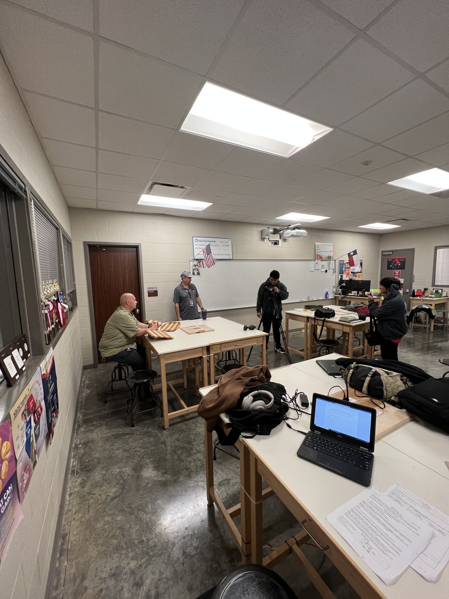 PISDCareerTech's tweet photo. Mr. Cundiff and his A/V students doing a little pre-production ahead of next week's McDonald's Texas Invitational Tournament. Tune in next week to see what they're cooking up. #PISDCTE #CTE #OneTeamOneGoal #ctetx #MIT23 #minigrant #educationfoundation https://t.co/7CSWo0YAEQ
