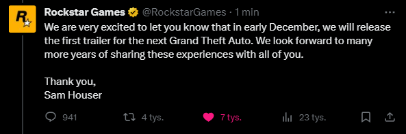 FastInfo's tweet photo. Rockstar Games potwierdza zwiastun #GTA6 w grudniu ‼️😲 https://t.co/IUD4TOKSGU