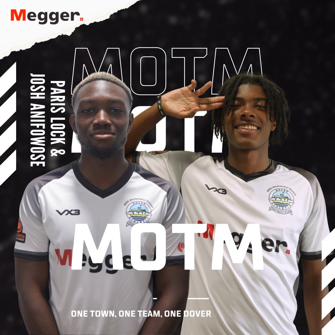 DoverAthletic's tweet image. Your @MeggerUK Man of the Match for last night’s game goes to both @JoshAnifowose8 and @LockParis 👏

The boys both received 33% of the vote with @charlienaylor3 close behind them 🤝

#OneTownOneTeamOneDover ⚪⚫️