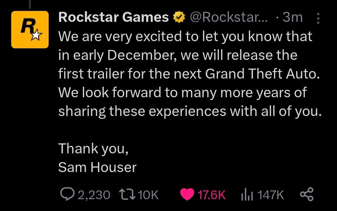 phntm_lord's tweet photo. Grand Theft Auto 6 TRAILER COMING EARLY DECEMBER!!!

#GTA6 #GTAVI #RockstarGames https://t.co/RezhURFhVY