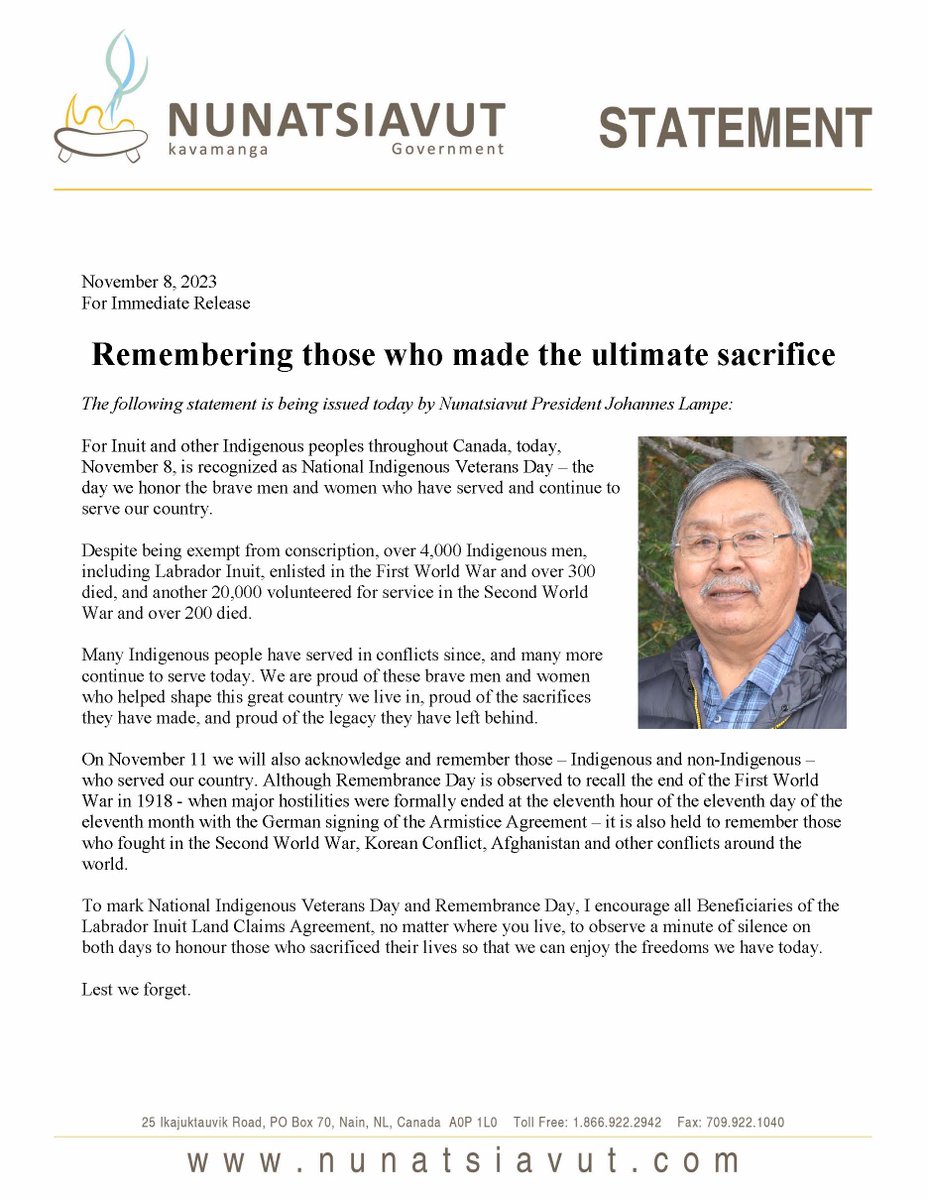 #NationalIndigenousVeteransDay #Nunatsiavut #LestWeForget