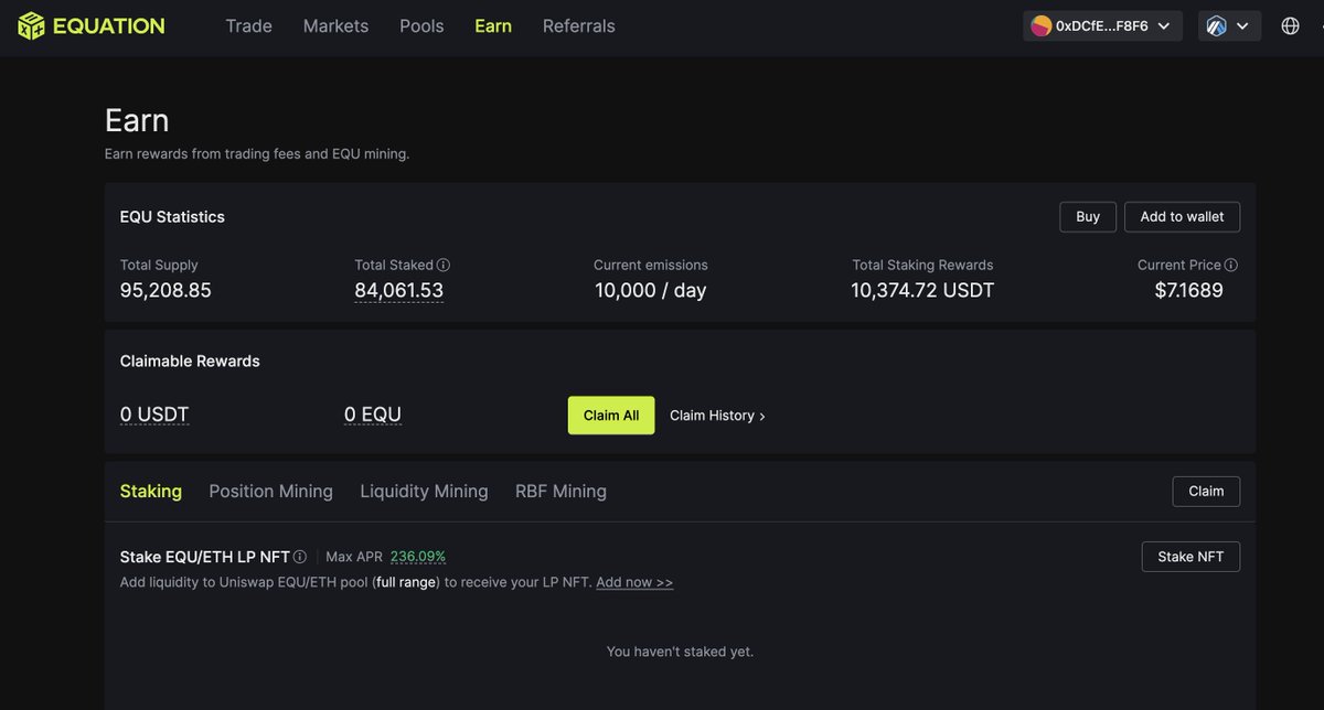 MEJ50749's tweet image. 【去中心化交易所】⬇️
从上个月开始一直在用一个新的去中心化交易所 #equation 除了公开透明的机制，持仓还能挖矿
本月该平台发布了首个公平启动的代币 $EQU 💰

🧵1.代币信息如下：