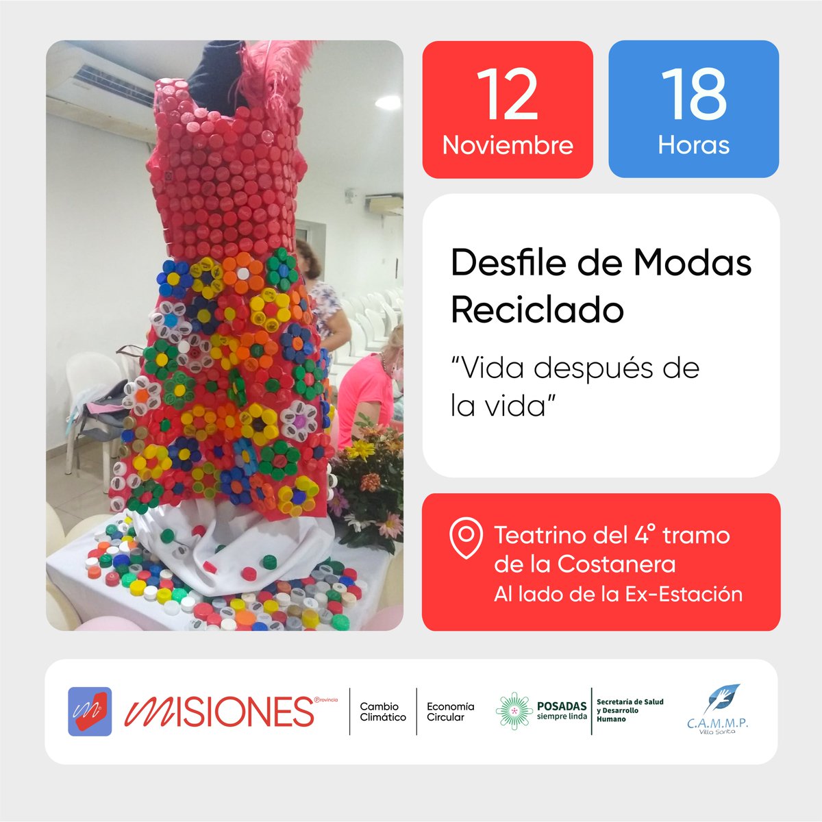 CCMisiones's tweet photo. Te esperamos en el desfile de indumentaria con materiales reciclados👗♻️ organizado por el Centro de Adultos Mayores de la Municipalidad de Posadas #CAMMP “Villa Sarita”

📌Domingo | 18hs | Teatrino, 4° tramo Costanera, al lado de la Ex-Estación
🎟️Entrada libre y gratuita https://t.co/ekDYCI9c6d