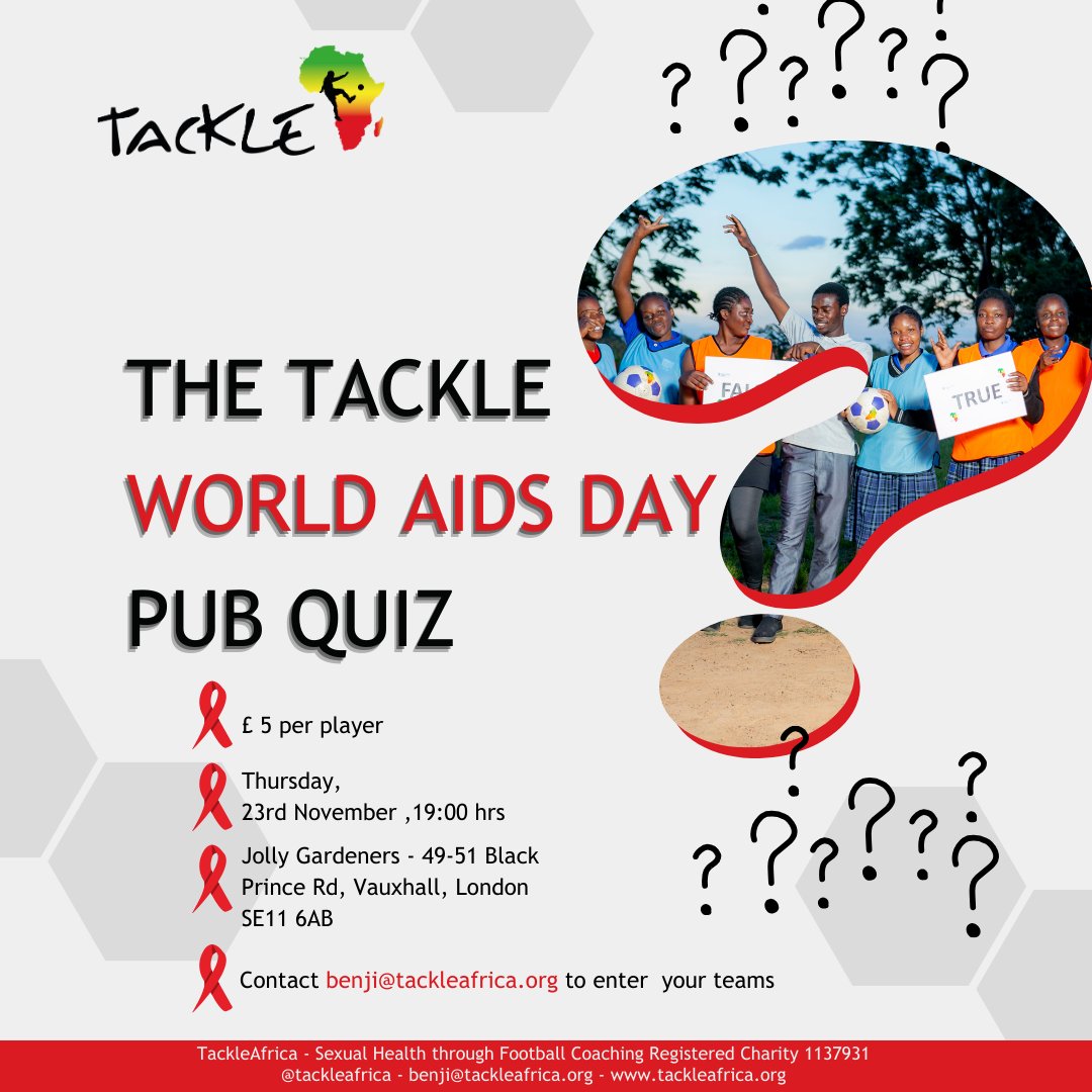 Gather your A-team for a night of epic fun and far-reaching goals. 🧠⚽ It's your chance to show off your knowledge, have a blast, and make a real impact. Let's come together to #tackleHIV, one question at a time!👇 #QuizNight #London