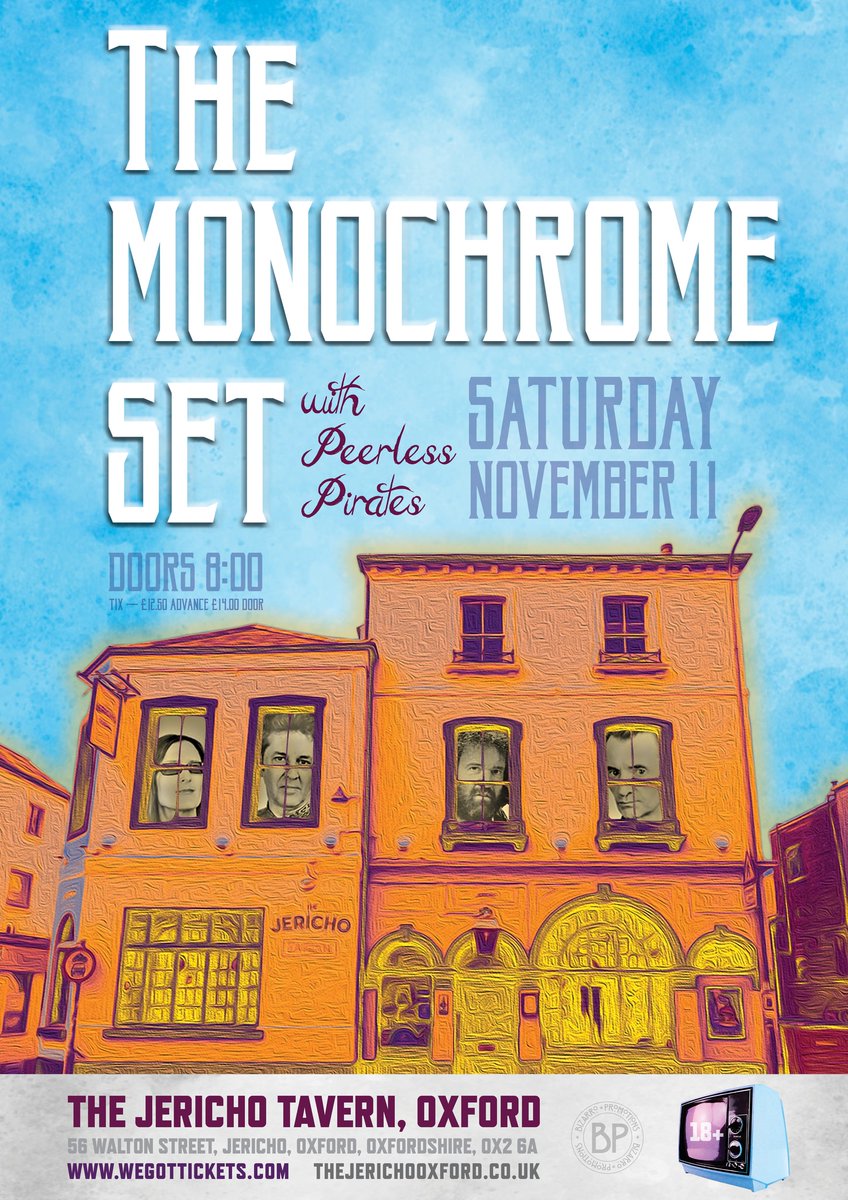 @OxMailTimHughes Last few days to get tickets for @themonoset plus @peerlesspirates live @Jericho_Tavern Oxford, this Saturday, 11th November, there's tickets on the door too (cash only) or save a few quid and get them here wegottickets.com/event/581601