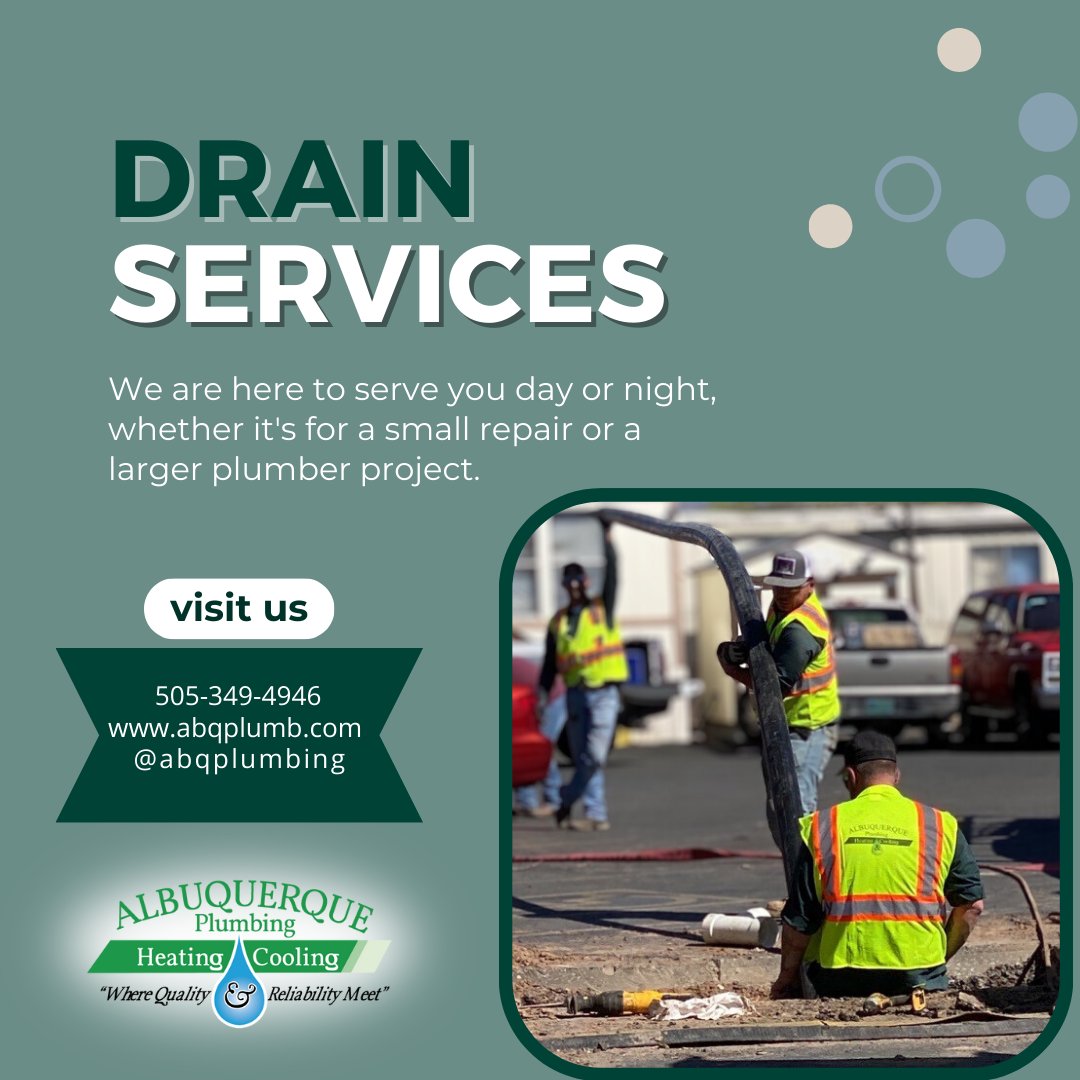 Day or night, Albuquerque Plumbing Heating & Cooling has you covered. Fixing clogged drains that are backing up your pipes is our specialty. Call your #1 trusted plumbing service today! 505-349-4946 #abqplumbing #cloggeddrains #drainpros #wearehertohelp #mainlinebackups