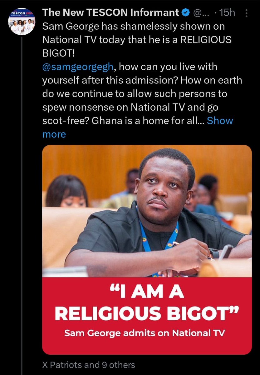 samgeorgegh's tweet photo. Dear Dr. Mahamudu Timothy Bawumia, 

I have done just one expose of your deceitful and hypocritical character and you and your bots have gone into overdrive? You go explain taya, Mr Veep.

I would take you on issue by issue in the coming year and reveal your true character to Ghanaians. Interesting times ahead @MBawumia. 

You and your guys would blow gasket!

PS: Dear Honourable Minister for Information, @konkrumah, and the @GhPoliceService, this pro-NPP account, @tesconinformant is engaged in disinformation. T for Thanks.
