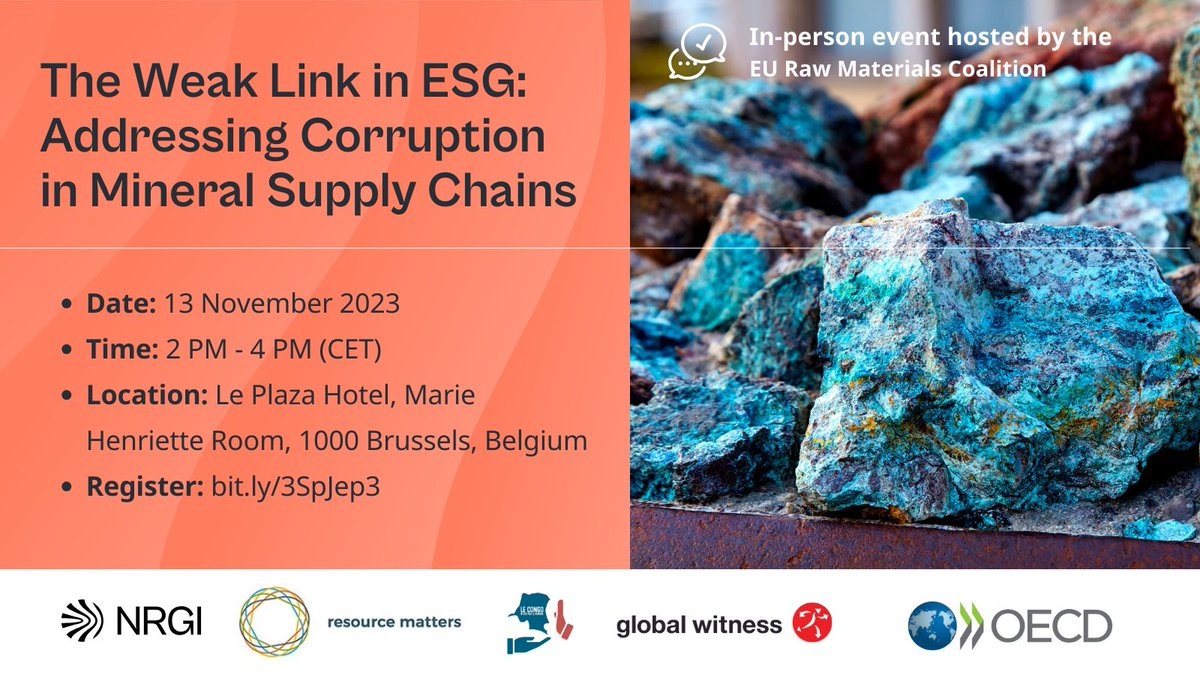Corruption in the minerals sector is hitting the headlines this week in the EU. Want to know more about how to solve it? Join our #RawMaterialsWeek satellite event on Monday 13th. 

Register here: docs.google.com/forms/d/1ZC7b5…