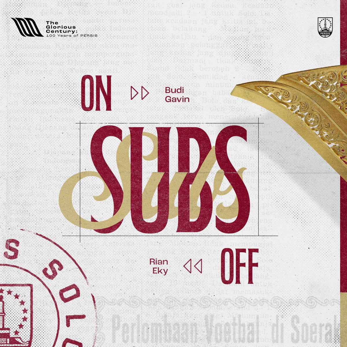 persisofficial's tweet image. Pergantian dua pemain. Budi dan Gavin masuk menggantikan Rian dan Eky.

#TheGloriousCentury
#PERSISPSS