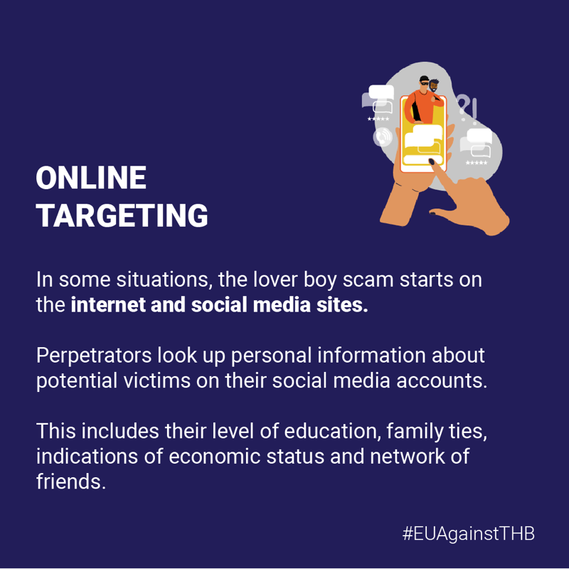 Europol's tweet photo. 🚩 The ‘lover boy’ technique is used by criminals to recruit victims facing economic &amp; social hardship into forced prostitution.

🎯 The perpetrators target victims using the false pretence of wanting to build a relationship with them.

👉 Learn the warning signs.

#EUagainstTHB