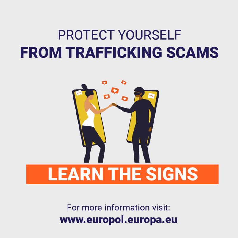 Europol's tweet photo. 🚩 The ‘lover boy’ technique is used by criminals to recruit victims facing economic &amp; social hardship into forced prostitution.

🎯 The perpetrators target victims using the false pretence of wanting to build a relationship with them.

👉 Learn the warning signs.

#EUagainstTHB
