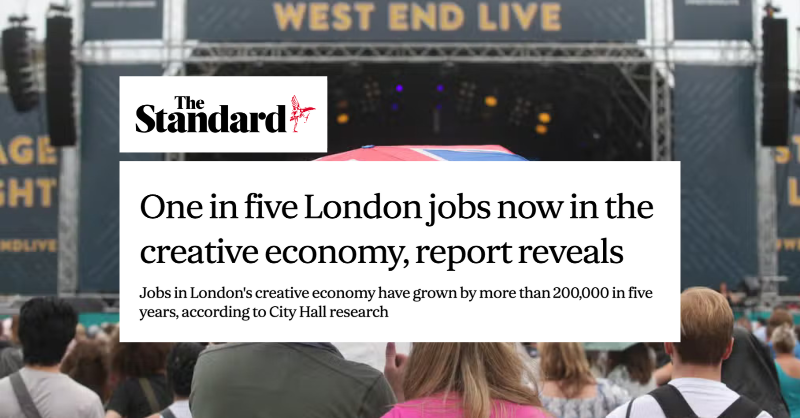 MayorofLondon's tweet photo. 1 in 5 jobs in London is in the creative economy, with more than 1.1m jobs in the sector. 

Culture is the beating heart of our capital and I’m committed to doing all I can to support the creative industries.