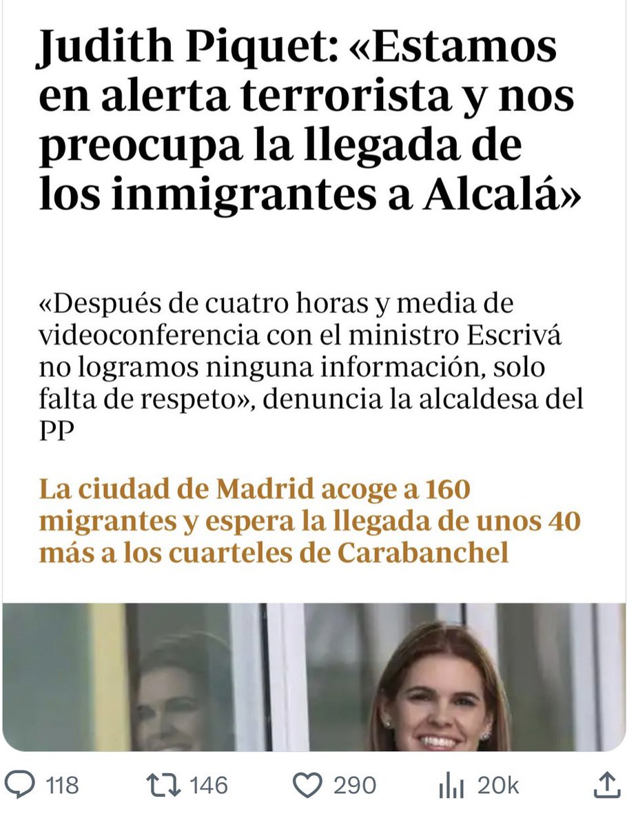 La alcaldesa <a href="/JudithPiquet/">Judith Piquet</a> no conoce quienes son sus vecinos, esto todavía es más peligroso. Este es un ejemplo del racismo del siglo XXI, echar la culpa al OTRO, es ODIO, es RACISMO cada vez que se equipara a las personas extranjeras con terrorismo, con problemas de seguridad.
