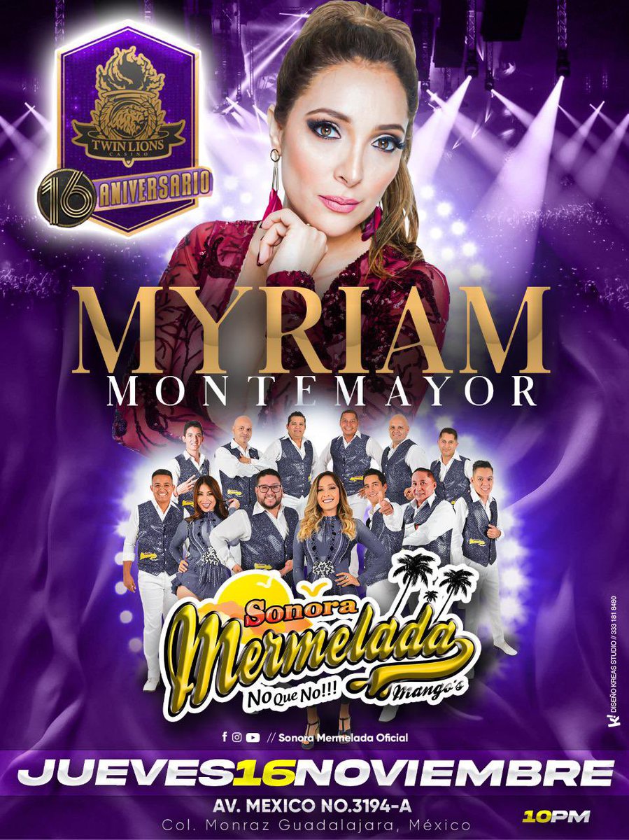 MyriamMonteCruz's tweet photo. Nos vemos pronto Guadalajara!!! compartiendo con @SonoraMermelada 16 de noviembre, en @TwinLionsJalisc https://t.co/02Ds6YhCPS