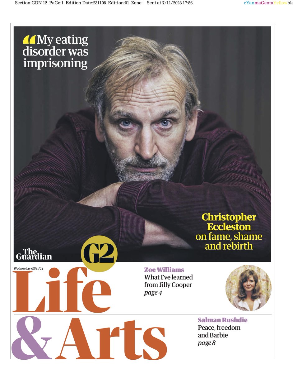 The brilliant #ChristopherEccleston in today's G2.  If you are in London don't hesitate to come to The Old Vic to see him as Scrooge in #JackThorne's dramatisation of #AChristmasCarol.   A treat as is his performance as Fagin on BBC's #Dodger!  I know you will love both!
