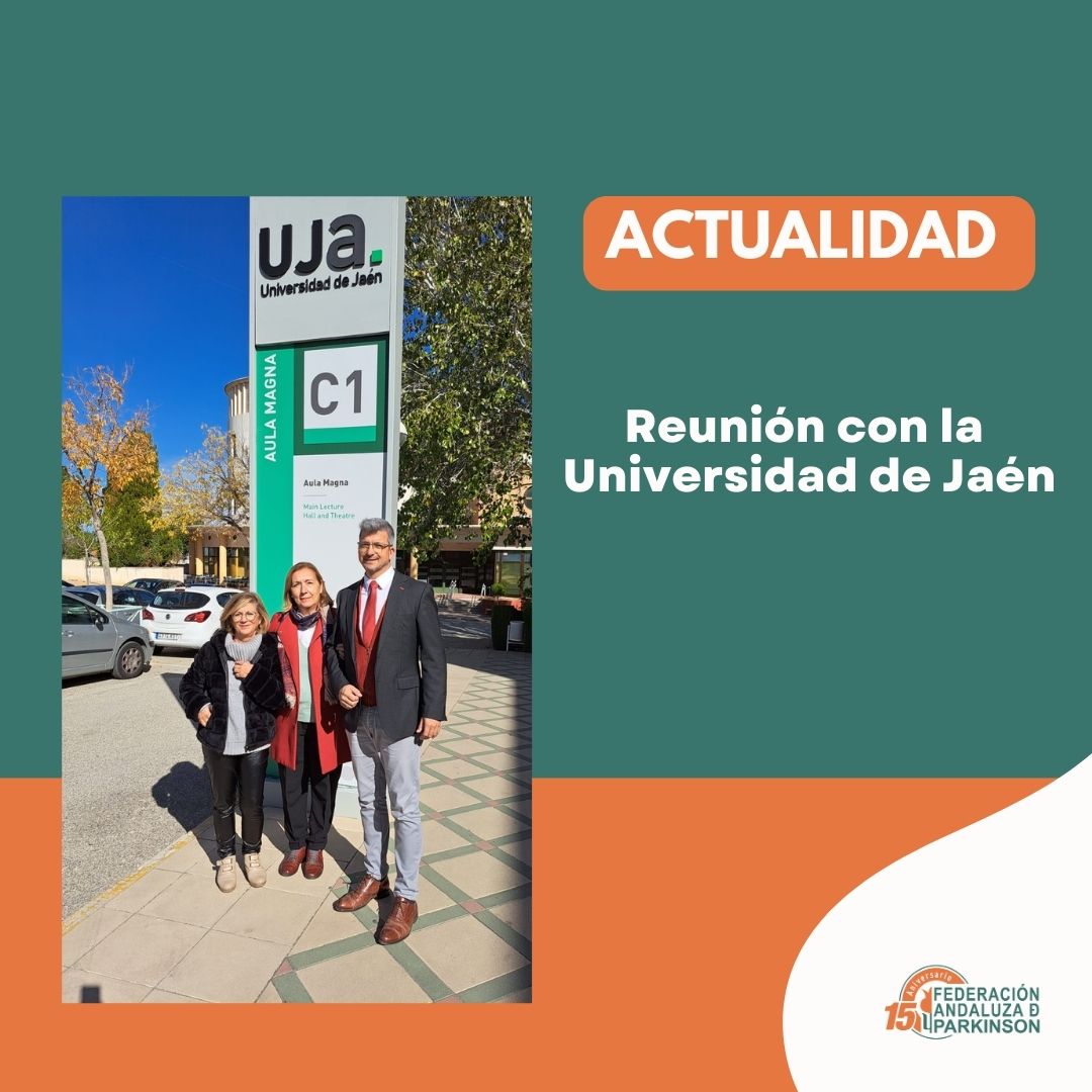 FANDEP se ha reunido con el Decano Pedro Pancorbo y Vicedecano Agustín Aibar de la Facultad de Ciencias de la Salud de la <a href="/ujaen/">Universidad de Jaén</a> para establecer cauces de colaboración.
Han asistido Carmen Giráldez, Presidenta de FANDEP, junto con presidentes/as de <a href="/ParkinsonAnduj/">Parkinson Andújar</a> y <a href="/AP_Linares/">Parkinson Linares Jaén</a>