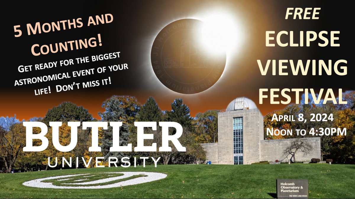We'll be the BEST IN THE MIDWEST.  Yes the cosmos is FREE for all  to view at HOLCOMB OBSERVATORY!  5 months to go to first total solar eclipse in 819 yrs.  Join our eclipse experts on April 8th, 2024, at Indiana's largest observatory.  Details here: butler.edu/arts-sciences/…