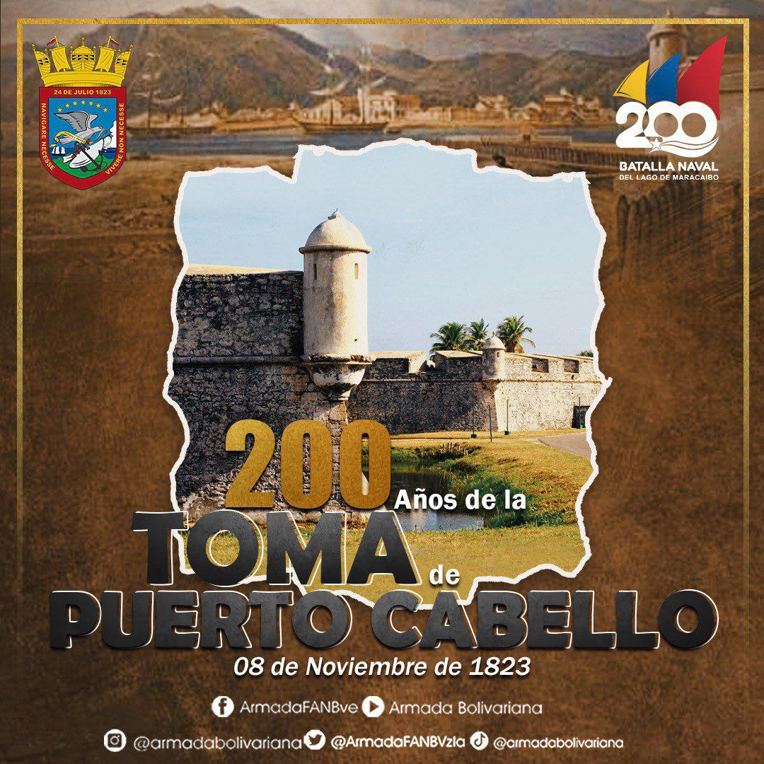 #8Nov Hoy conmemoramos 200 años de la heroica Toma de Puerto Cabello, enfrentamiento militar al mando del General José Antonio Páez, quien junto a sus patriotas libró la última acción de armas de la gesta de Independencia de Venezuela, marcando así el rumbo de nuestra historia.
