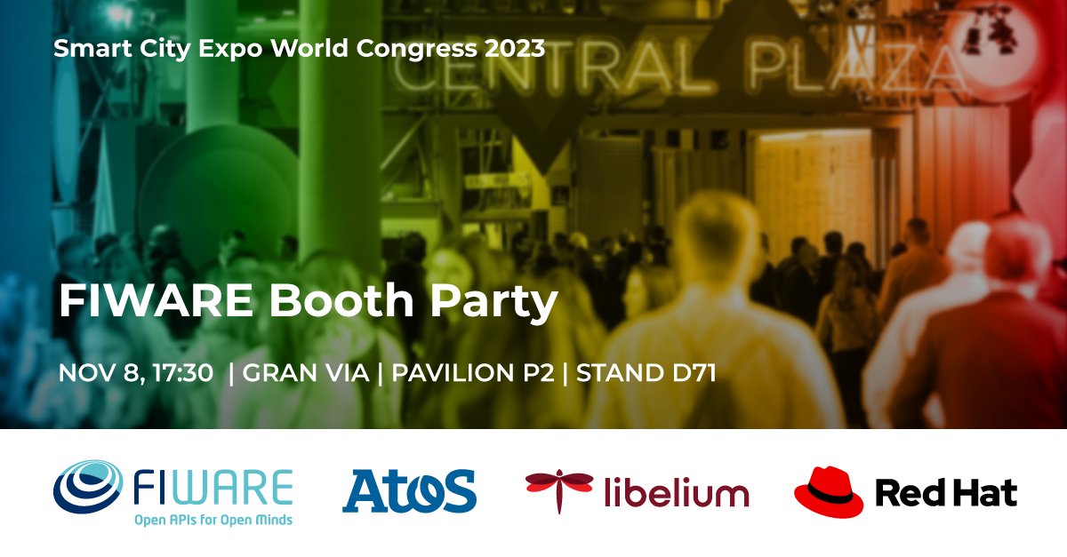 Networking time🗣️ Today, we will be attending the Booth Party organized by @FIWARE at #SCEWC23.🏙️ If you're there, we invite you to come and meet us! See you there! @LuisCondeGaldo