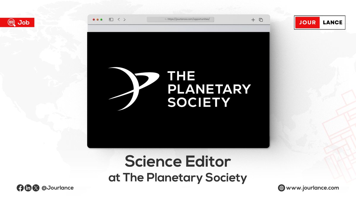 Jourlance's tweet photo. The Planetary Society, the world's largest space interest organization, seeks a multimedia-savvy Science Editor passionate about science communication. if interested apply now before November 12, 2023

Check the link below for more details:
https://t.co/gasqXG6xkx https://t.co/TgTteiMPGl