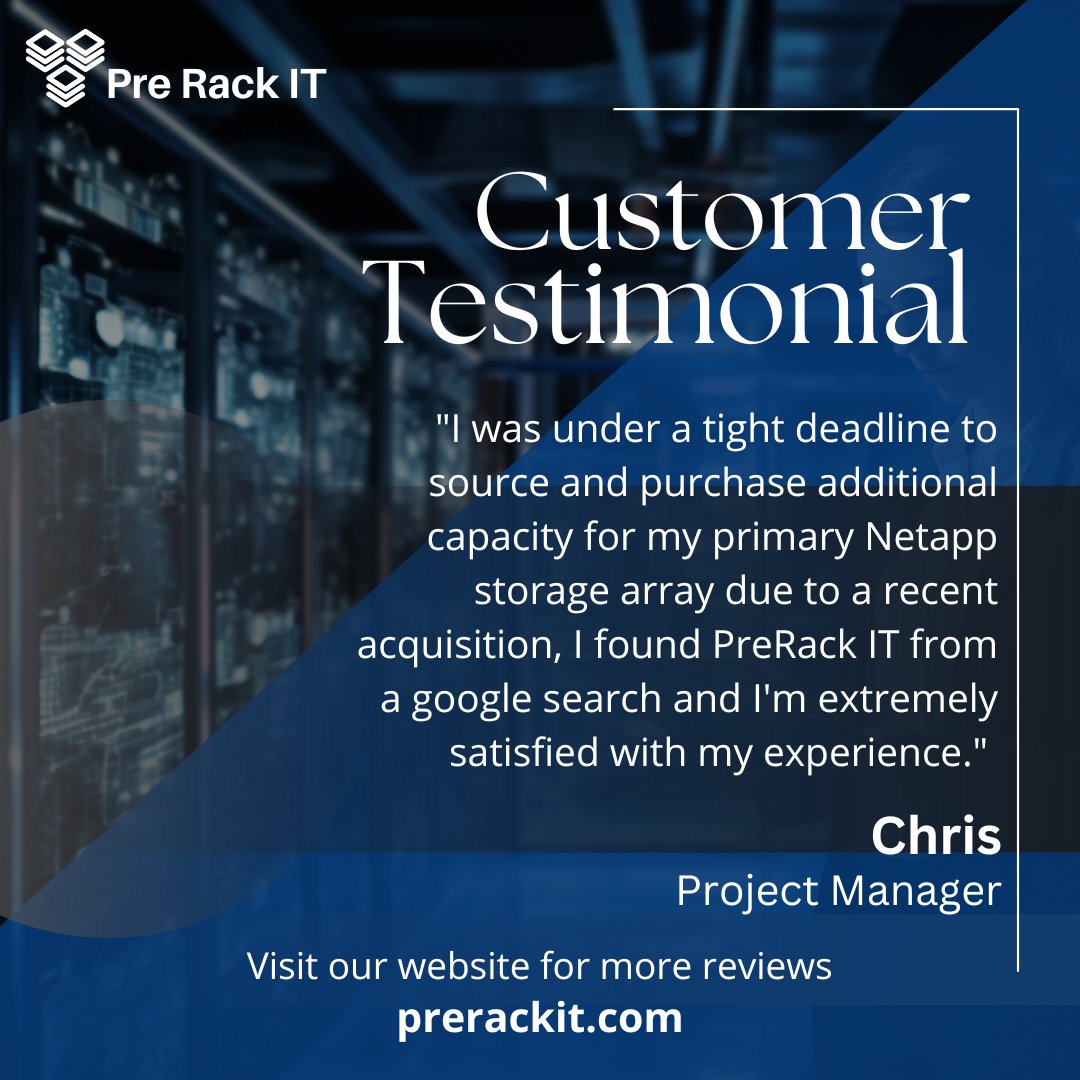 PreRackIT's tweet photo. "I was under a tight deadline to source and purchase additional capacity for my primary Netapp storage.... ~Chris

Head over to https://t.co/kf10JjMoX5 for for the full testimonial.

#prerackit #Netapp #brocade #IBM #Cisco #Dell #DellEMC #HPE #datadomain #isilon #storagesolutions https://t.co/NzHWi18muz