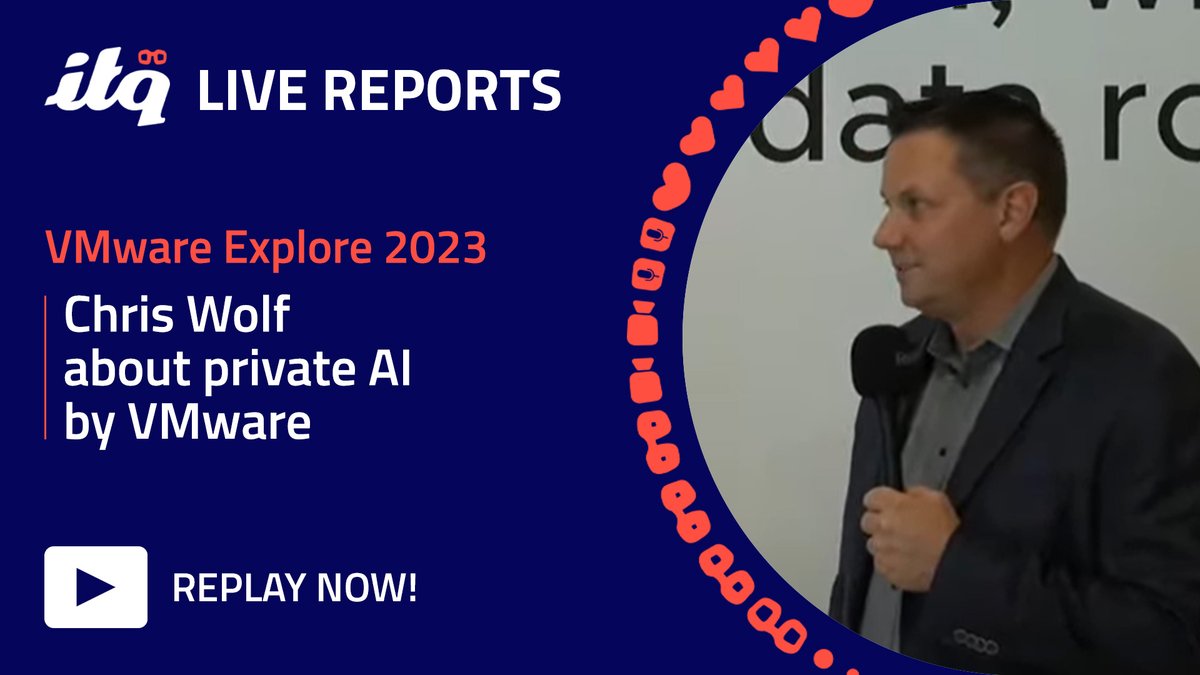 ITQ (@itq) on Twitter photo Here we are with another #VMwareExplore2023 live report and this is a special one!
Watch this interview with <a href="/jeffreykusters/">Jeffrey Kusters</a> and <a href="/cswolf/">Chris Wolf</a> (Vice President AI Labs at <a href="/VMware/">VMware</a>). In this video, Jeffrey and Chris tell you more about private AI by VMware -> youtube.com/live/Da5TJVXFD… Here we are with another #VMwareExplore2023 live report and this is a special one!
Watch this interview with <a href="/jeffreykusters/">Jeffrey Kusters</a> and <a href="/cswolf/">Chris Wolf</a> (Vice President AI Labs at <a href="/VMware/">VMware</a>). In this video, Jeffrey and Chris tell you more about private AI by VMware -> youtube.com/live/Da5TJVXFD…