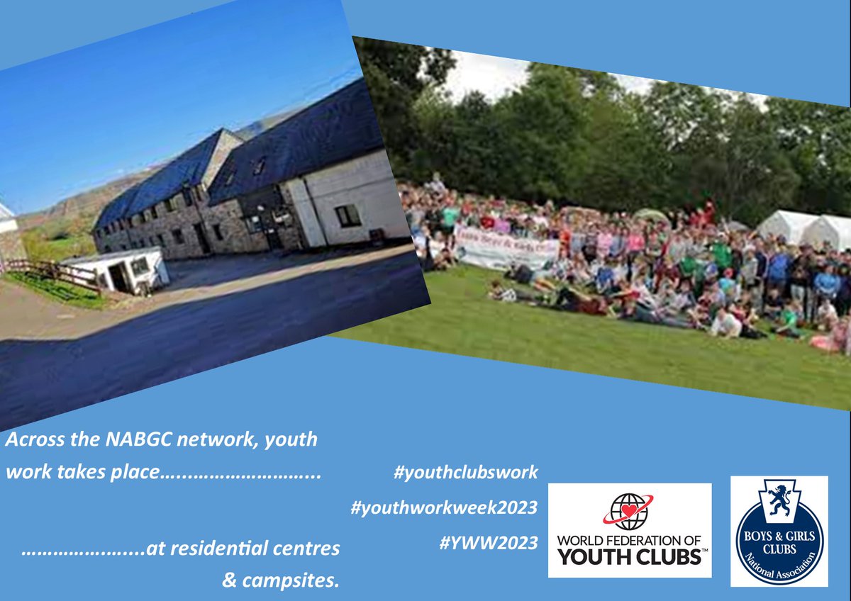 IT'S YOUTH WORK WEEK 2023! NABGC are the charity in the UK supporting around 3,000 voluntary youth clubs. Today we are highlighting that across the NABGC network youth work takes place at residential centres & campsites.
#youthclubswork #believeinYOUth #youthworkweek2023 #YWW2023