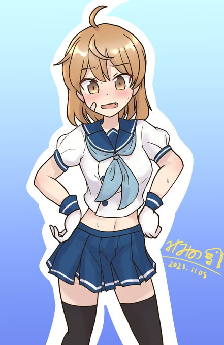 「hands on hips sailor collar」 illustration images(Latest)