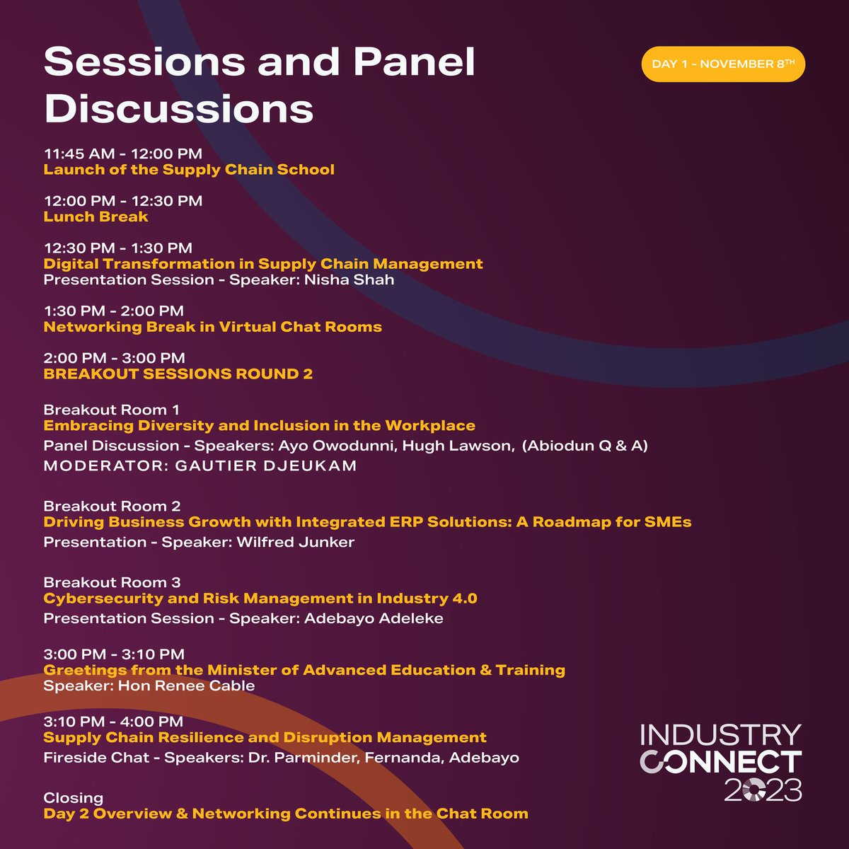 supplyexperts's tweet photo. Day 1 (Continued) - Agenda for Industry Connect 2023!

Sessions &amp; Panel Discussions⚡️

https://t.co/tKrX1AFEih https://t.co/JBF1iAmQWd