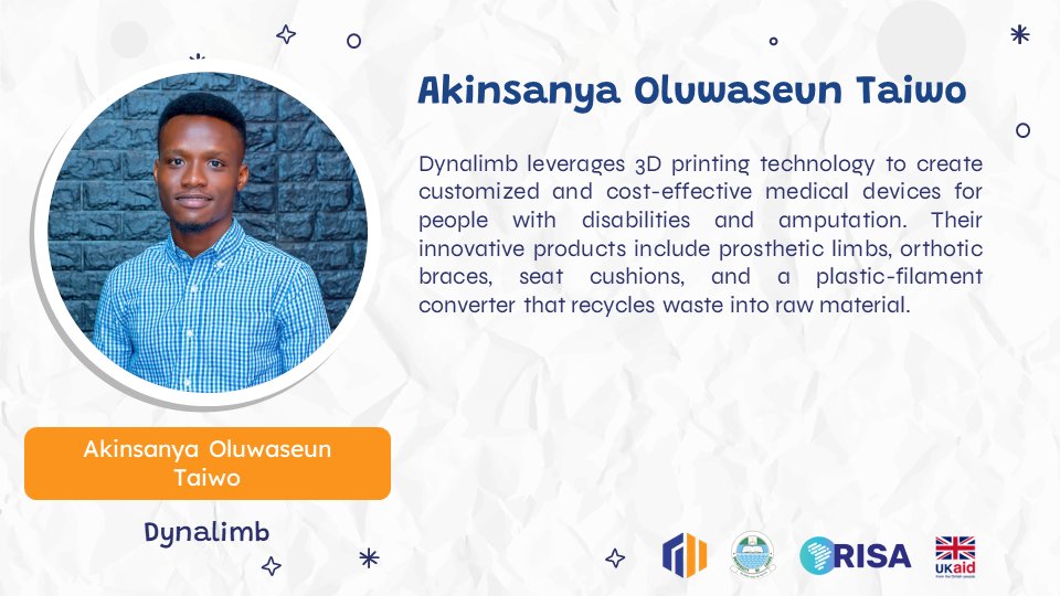 Meet 1 of the 50 finalists, Akinsanya Taiwo of @dynalimb , who has proven his mettle, showcasing tenacity, unwavering desire, and unparalleled dexterity in the Project I2M Accelerated Incubator Program, funded through
@TheRISAFund
by
@UKinNigeria