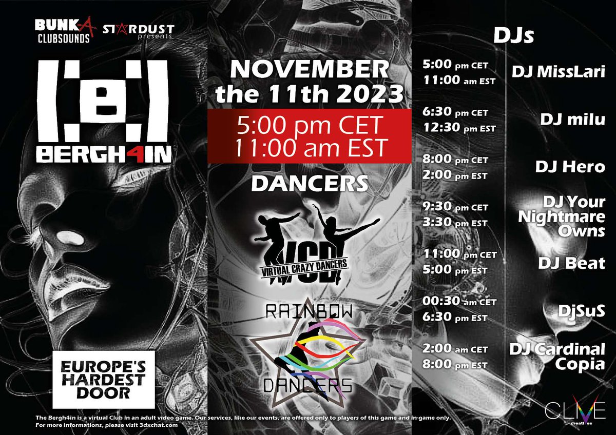 [□] BERGH4IN-BERLIN [□]
Europe`s hardest door opens on 11 November 2023 in 3DX Chat!!!!