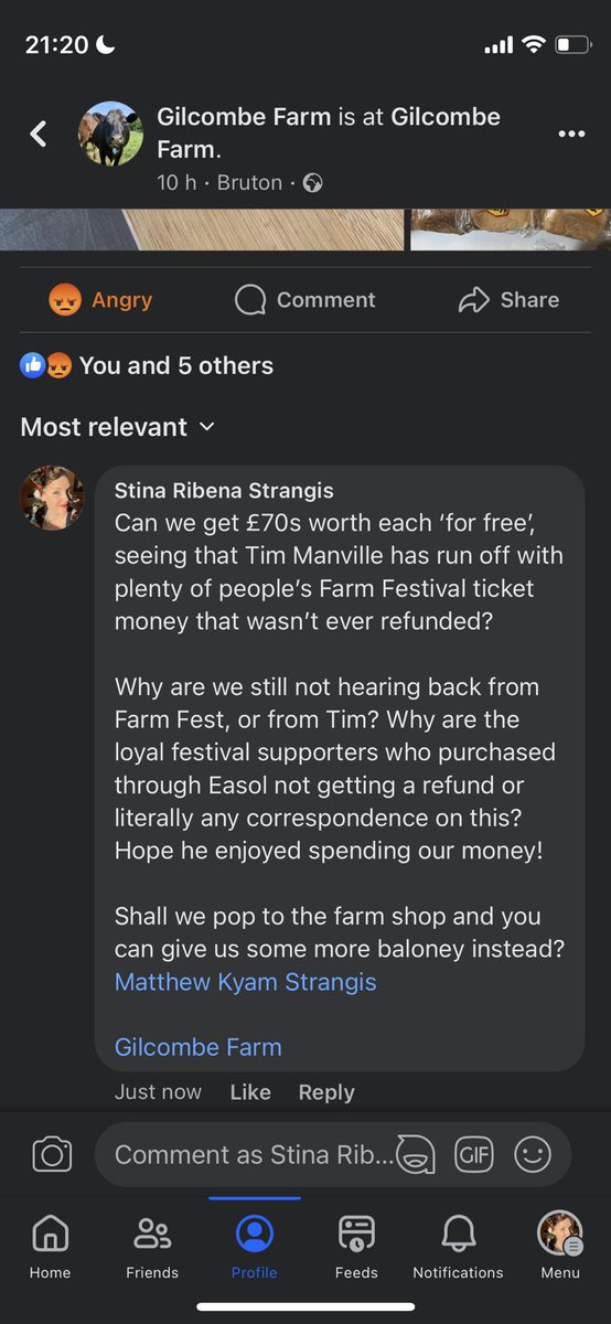 StinaStrangis's tweet photo. @Farmfestival Great to see you and @GilcombeFarm Shop have both blocked me on Facebook for trying to get my FarmFest festival ticket money back, from the non existent festival in July 2023. Well done, that’s really professional! @BristolLive https://t.co/Q2C9a4AGwr
