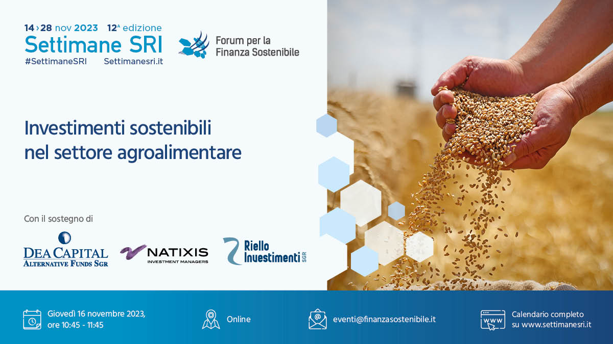 ItaSIF's tweet photo. 🔵 #SettimaneSRI 2023 📣 #Savethedate
📆 16/11 ⏰ 10:45-11:45
📌 Online
🎙 Webinar "Investimenti sostenibili nel settore #agroalimentare", organizzato dal Forum con @DeaCapital_AF, @NatixisIM, @RielloSgr.

ℹ️ Maggiori info e iscrizioni👉 https://t.co/XEKQz0kQaj https://t.co/MAwIc6e2mv