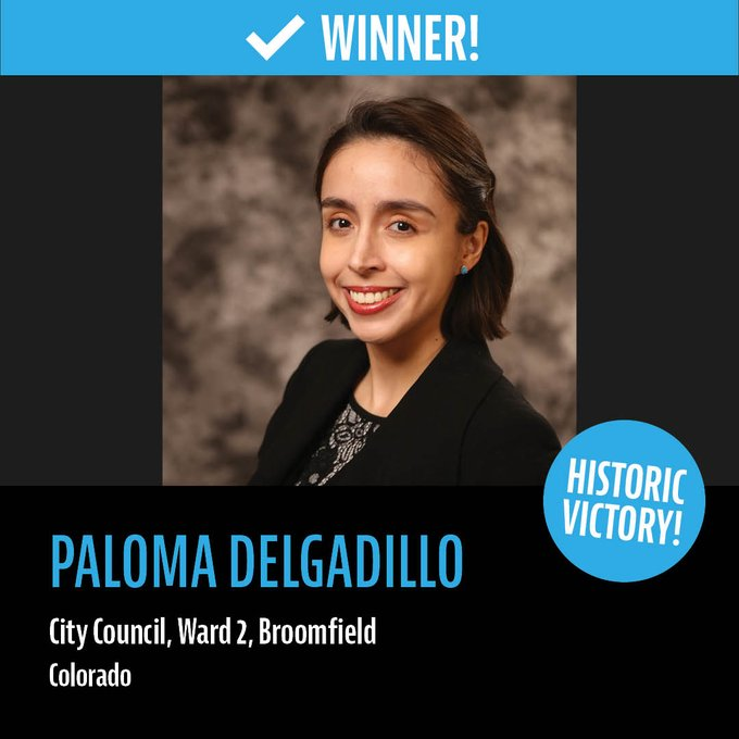 Congratulations to Paloma Delgadillo for her groundbreaking win in Broomfield, Colorado's City Council, Ward 2! Her victory as the first Latina to secure this seat is a remarkable moment for inclusivity and representation. #HistoricWin #DiverseLeadership